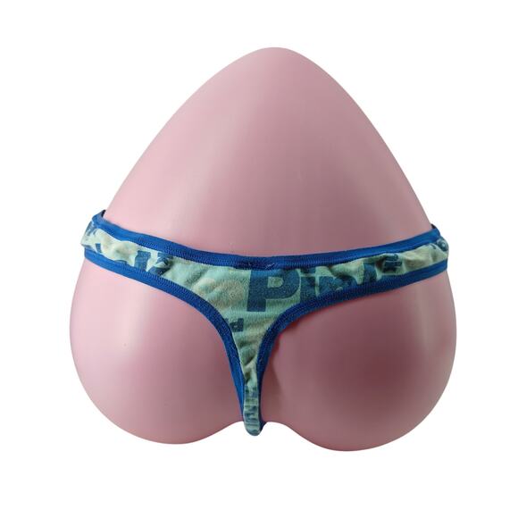 Vintage Victoria Secret PINK Blue Logo Cotton Thong Panty Womens Large - Picture 4 of 4